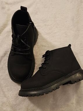 Source Unknown Black Kids Lace-Up Combat Boots